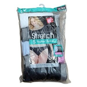 Hanes Just My Size 5 Pack Womens 12 4X Black Grey White Pink Stretch Bikinis NEW